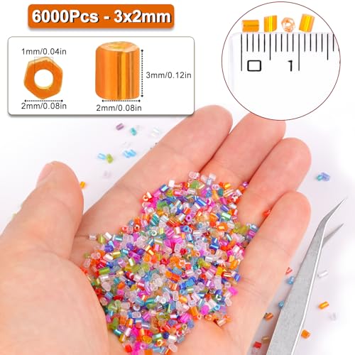 6000pcs Mix Colours Bugle Beads Bulk, Embroidery Tube Short Beads for Jewelry Making, Bracelet,Necklaces Supplies,Craft DIY(3x2mm) - color: Mixed colours
