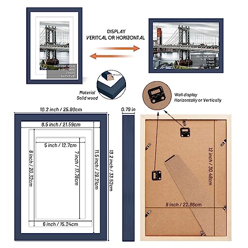 9x12 Solid Wood Picture Frames - Display 6x8 or 5x7, 9x12 Frame, Poster Photo Frame Art with 2 Mats for Wall or Table Mounting (Jazz Blue) - color: Jazz Blue, size: 9x12 inch