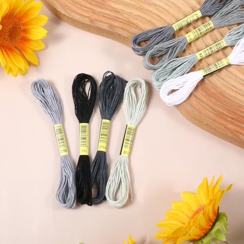 cobee 8 Skeins Embroidery Thread, 7.8 Yards Gradient Cross Stitch Yarn Threads, Gray Thread for Jewelry Making Sewing Bracelets Knitting Stitching Craft DIY
