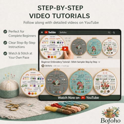 Bofoho 4 Pack Starter Embroidery Kit for Beginners with Simple Patterns - color: 4 Pack