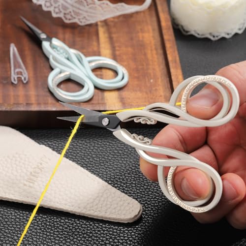 Little Sewing Scissors, 4.4'' Small Embroidery Scissors with Cover - color: White
