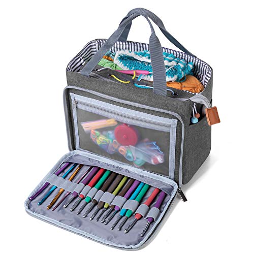 Luxja Crochet Yarn Storage Tote Bag, Gray - color: Gray