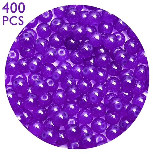 400PCs 4mm Deep Purple Jade Glass Beads Bulk, Round Smooth Hole Glass Crystal Beads for Jewelry Making, DIY Bracelets, Necklaces, Bag Charms, Keychains and Craft Projects - color: Jade Deep Purple, size: 4MM