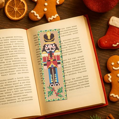 FREEBLOSS 6Pcs Christmas Cross Stitch Bookmark Kit for Adult Beginners Nutcracker Pattern Stamped Embroidery Bookmark Kit with Instructions DIY Bookmarks Kits for Christmas 8"x2.4" - style: Walnut