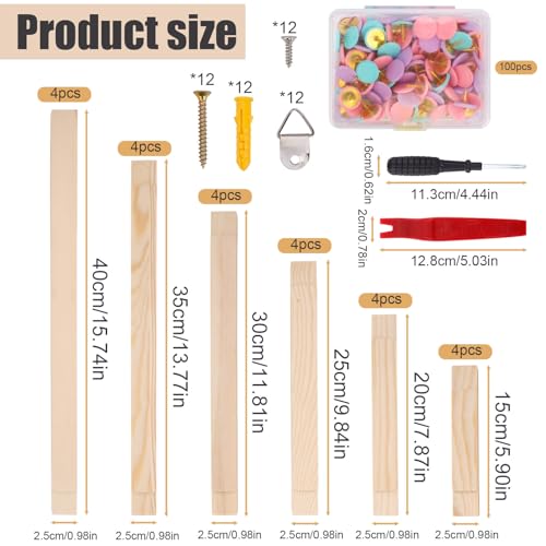 12 Sets Embroidery Stretcher Bars for Needlework with 100 Tacks, 6 Sizes Wooden Canvas Stretcher Bars Needlepoint Frame Kit or Needlepoint Cross Stitch Quilting & Craft Art Supplies