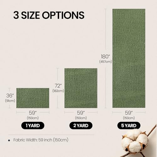 Wildarms 100% Cotton Canvas Fabric by The Yard - 59" Wide 12oz Medium-Heavy Duck Canvas for Sewing DIY, Tote Bags, Upholstery & Embroidery (Army Green, 5 Yard pre Cut) - color: Army Green, size: 5 yard pre cut