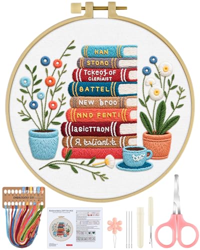ERKOON Embroidery Kit for Beginners Adult, Cross Stitch Set Include Embroidery Cloth Hoops Threads for Craft Lover Hand Stitch with Embroidery Skill Techniques (Books) - color: Book