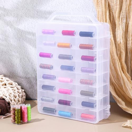 2 Pcs 46 Grids Sewing Organizer Double Sided Thread Box Storage Portable Clear Plastic Thread Holder for Embroidery Sewing Crafts Beads Embroidery Floss