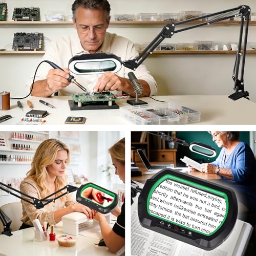 15X Rectangle 3-Section Magnifying Glass with Light and Clamp-Green - color: Green, size: 15X