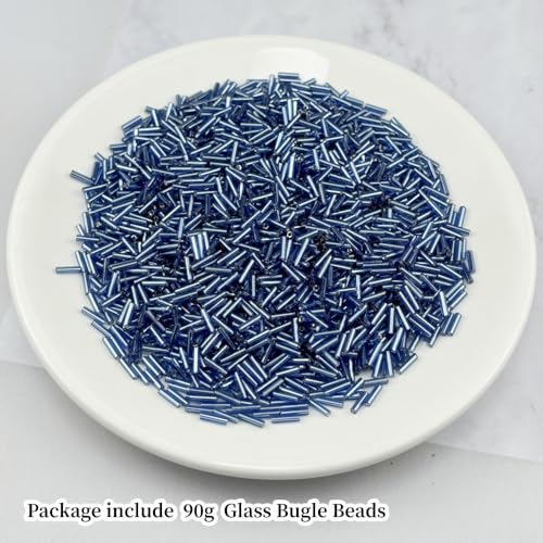 90g Glass Bugle Beads 7x2mm Embroidery Tube Glass Spacer Bulk Small Craft Long Beads for Necklaces Bracelets Earrings DIY Jewelry Making(Light Blue) - color: Light Blue