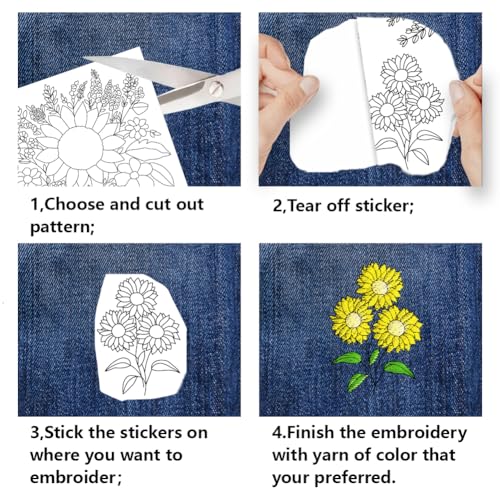 BENECREAT 17 pcs Water Soluble Embroidery Stabilizers, Sunflowers Bouquets Embroidery Patterns Transfer Paper for Beginners, Stick and Stitch Embroidery Paper Wash Away - color: Sunflowers Bouquets