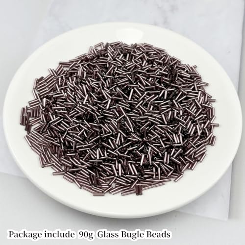90g Glass Bugle Beads 7x2mm Embroidery Tube Glass Spacer Bulk Small Craft Long Beads for Necklaces Bracelets Earrings DIY Jewelry Making(Purple) - color: Purple