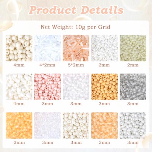 Off White Seed Beads for Jewelry Making Glass Bugle Beads for DIY Craft - color: Off-White