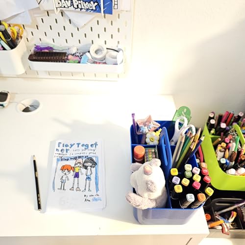 2 Pack Small 6 Compartment Multiuse Caddy Organizer with Handle Art Craft Supplies, Office, Desk, Stationery Pen Holder Stackable- Made In USA (Blue) - color: Blue