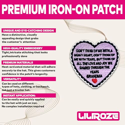 Loving Memorial Family Patch 3 Inches Memory Heart Family Memories Gifts Remembrance Iron On/Sew On Embroidery Fabric Applique Patches for Trucker Hats Clothes DIY Accessories (Style 3, Grandma) - color: Style 3, size: Grandma