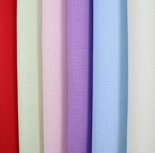 KCS 6 pc of 15" x 18" (38cmx45cm) Counted Cotton Aida Cloth Cross Stitch Fabric Rolled Box (18CT-E) - color: 18ct-e