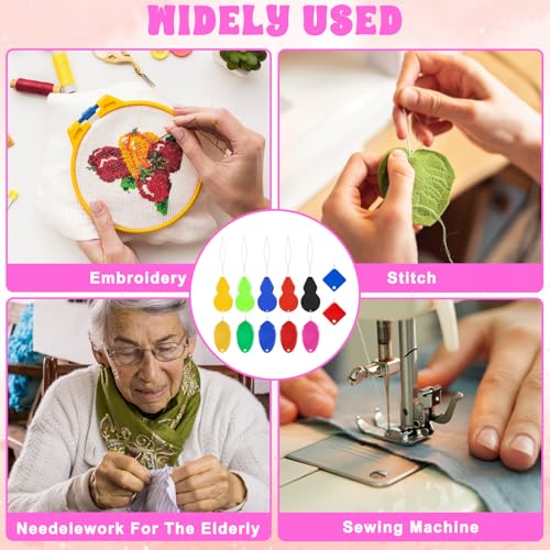 12 Pcs Embroidery Needle Threader Tool, Needle Threaders for Hand Sewing Machine Sewing Plastic Wire Hook Threaders Tool Easy Small Eye Needles Threader for Embroidery Needles Work Crafting (3 Shapes)