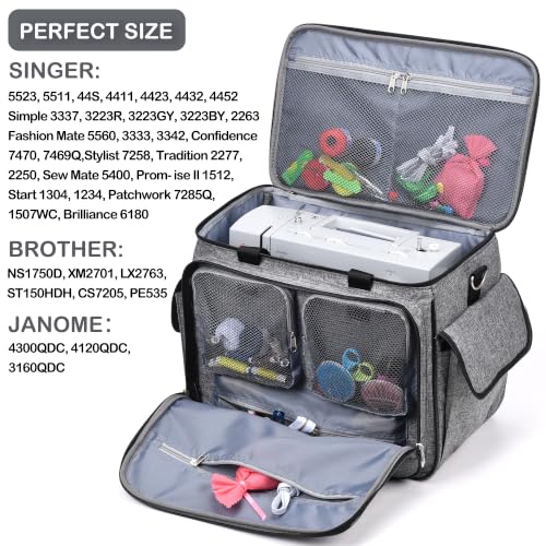 CAB55 Sewing Machine Case - Carrying Bag with Removable Padding, Tote for Machine and Accessories - color: Gray