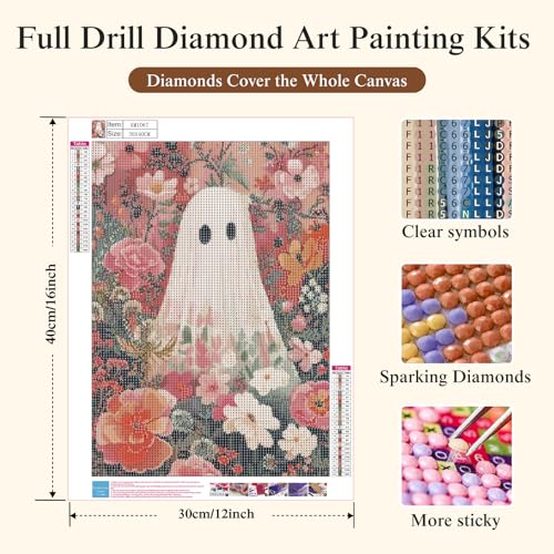 CSZPPQAF Floral Ghost Diamond Painting Kit for Adults,Halloween Diamond Art - color: KM1067-1