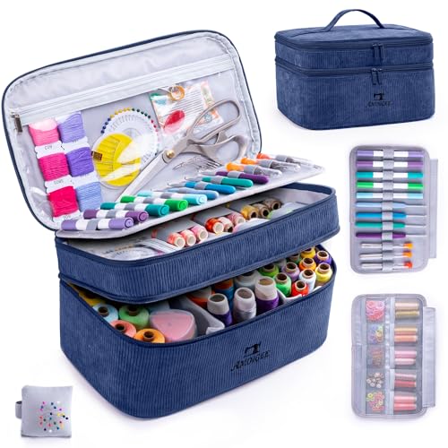 Double-Layer Sewing Organizer Bag with Pin Cushion for Sewing Supplies - color: Navy, size: Style A - Courony