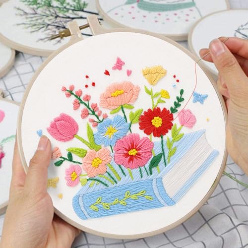Louise Maelys 3 Pack Floral Book Embroidery Kit for Beginners DIY Craft - color: Book Flower