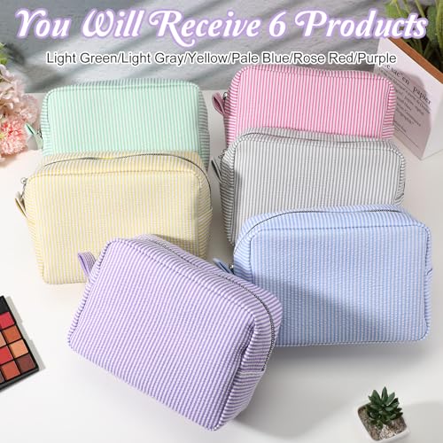 6 Pcs Seersucker Makeup Bags Striped Pouch Set for Women Bridesmaid