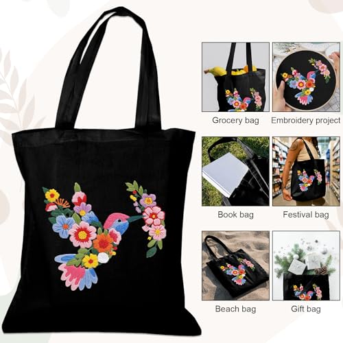 Nuberlic Embroidery Tote Bag Kit for Beginners with Floral Bird Pattern - color: Bird
