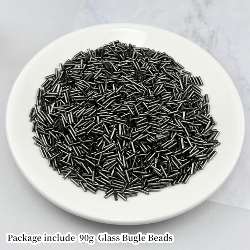 90g Glass Bugle Beads 7x2mm Embroidery Tube Glass Spacer Bulk Small Craft Long Beads for Necklaces Bracelets Earrings DIY Jewelry Making(Dark Gray) - color: Dark Gray