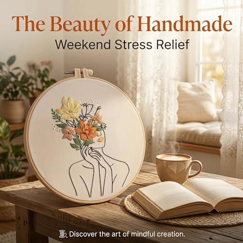 Harimau Adult Beginner Embroidery Starter Kit, Complete Set with 4 Patterns, 2 Hoops, Needles, Scissors, Instruction Guide & Stitching Video Tutorials - color: Human body art patterns