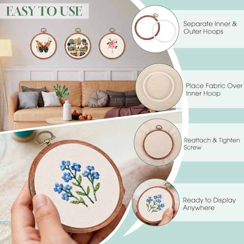 10 Pcs 4 Inch Mini Embroidery Hoops, Imitated Wood Round Frame Set for DIY Beginners, Cross Stitch Display, Handmade Gift for Christmas Home Decor - size: 4 inch