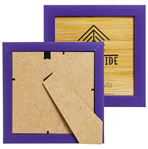 Rustic Wooden Square Picture Frames 8x8 - Set of 2 - Natural Solid Eco Wood with Real Glass for Wall Mounting and Tabletop Photo Frame - Purple - color: Purple