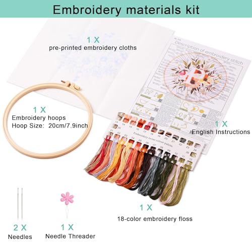 Harimau Letter Pattern P Embroidery Kit for Adult Beginners, Complete Starter Pack with 1 Hoop, Needles, Instruction Guide & Embroidery Stitch Video Tutorials - color: P