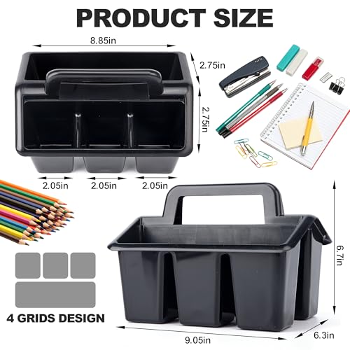 Plastic Caddy With Handle,Protable Classroom Craft Caddy, 6-pack Storage Caddy For Pencil,Pen,Craft Tools (Black) - color: Black