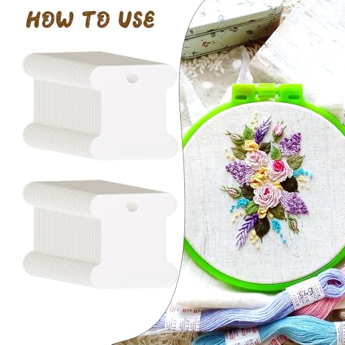200PCS Embroidery Floss Bobbins, Paper Embroidery Thread Cards, White Sewing Machine Bobbin for Cross Stitch, Yarn Bobbin Winder for Sewing Thread Storage, Needlework Supplies for Sewings Threads