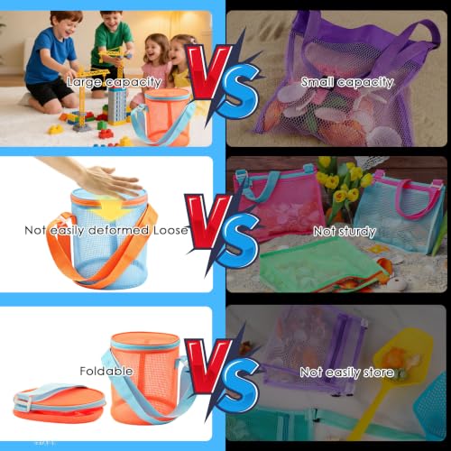 Large Capacity Shell Bags for Beach, 4Pcs Foldable Mesh Toy Storage Bag - size: 4P-SMALL