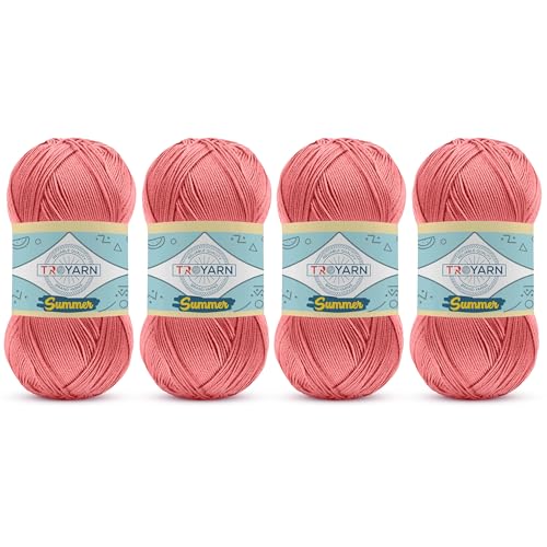 TROYARN Summer (4- Skeins Pack) Silk Effect Hand Knitting Yarn Crochet Art Lace Craft 100% Microfiber Acrylic 4x100 gr (4x383 yds) (105619 - Alstromeria) - color: 105619 - Alstromeria, size: 4 Skein