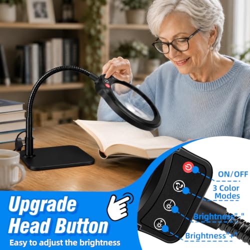 30X 10X Large Magnifying Glass with Light and Stand,LED Magnifier Desk Lamp - color: Black