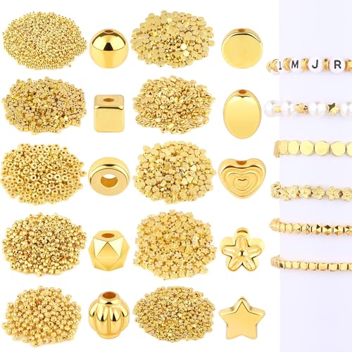 DECYOOL 1500Pcs 10 Styles Gold Spacer Beads for Jewelry Making