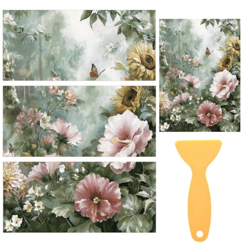 3 Sheets Dreamy Woodland Floral Rub on Transfers for Craft 12×6in - style: Misty Flowers