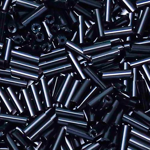 4200pcs Glass Bugle Beads, Mini Long Tube Seed Beads Bulk, Tiny Small Loose Spacer Embroidery Beaded for Bracelets Jewelry Making Sewing, Crafts, Christmas Ornaments, 2×6mm, Black - color: Black
