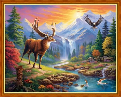 Dooxvey Cross Stitch Kit for Adults Beginners - Stamped Needlepoint Embroidery Pattern, Lucky Deer 16x20 Inch, 11CT - color: Artpattern06