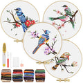 TINDTOP Embroidery Kit for Adults, Flowers and Bird Embroidery Practice Kits for Beginners Adults Include Embroidery Cloth Hoops Threads for Craft Lover Hand Stitch - color: Bird 4 Sets