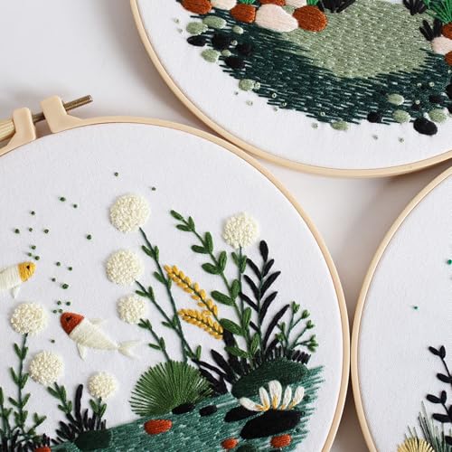 GLTAYLMY Fish Embroidery Kit for Beginners Adults,3 Set Cross Stitch Kits with 1 Plastic Embroidery Hoops,Needles and Color Threads,Needlepoint Kit for Hand Embroidery Starter - color: Cute Fish