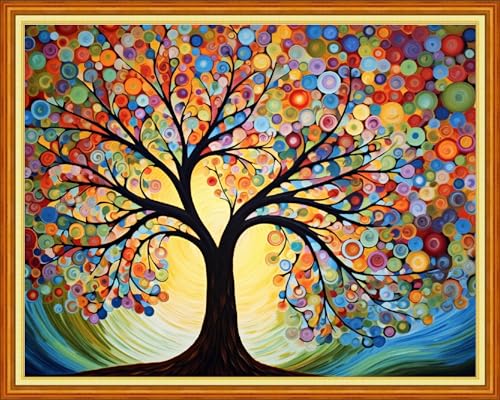 Redxing Stamped Cross Stitch Kits Full Range of Embroidery Starter Kits- Needlepoint Counted Cross Stitch Kits for Beginner Adults 11CT Printed Embroidery Kit-Colorful Tree 16x20 inch - color: Artskits02