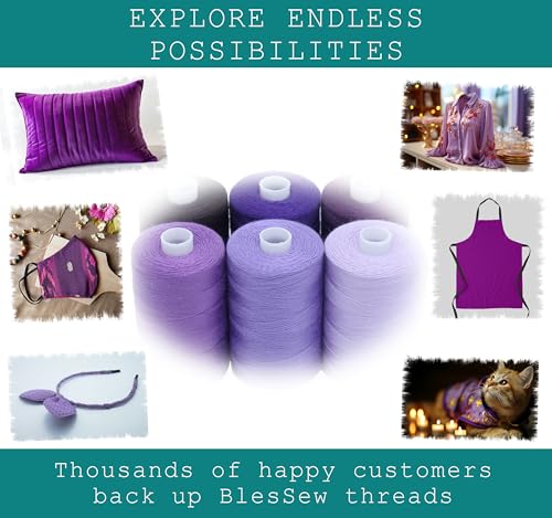 BlesSew Sewing Thread in Purple Color Tones – 6 Spools of Polyester Thread for Sewing Machine for Beginners, Hand Stitching & Quilting - 1000 yds per Spool - color: Purple