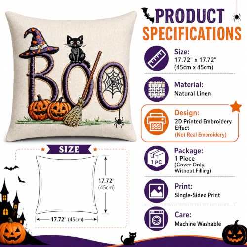 Halloween Witch Cat Pumpkin Linen Throw Pillow Cover 18x18 - color: Pa10061, size: 18" x 18" (Pack of 1)