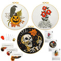 Gothic Halloween Embroidery Starter Kit for Beginners Adults, Stamped Cross Stitch Kit Needlepoint Kit for Beginner Adult, 3 Embroidery Hoop 3 Set Embroidery Supplies (Attached Teaching Video QR Code) - color: White