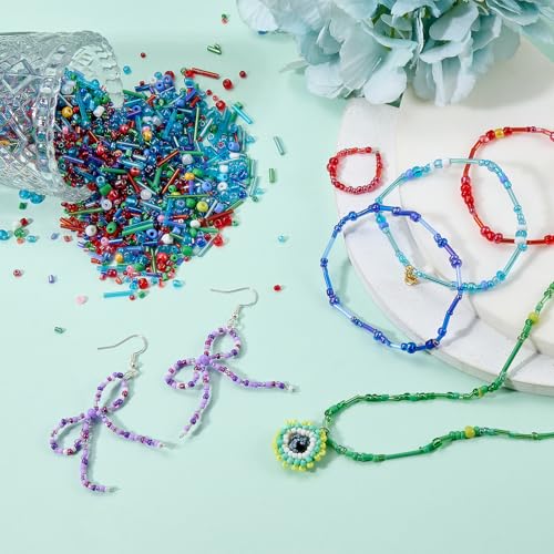 Ornaland Glass Bugle Beads Bulk, Long Embroidery Beads, Blue, 100g - color: Blue