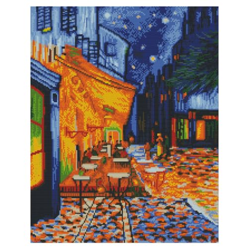 Meecaa Cross Stitch Kits 11 Count Stamped, Coffee Street Starry Sky Embroidery Kit with Accessories Pre Printed (48CMx58CM (Cafe) - color: Cafe