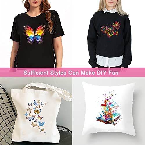 8 Large Sheets Colorful Butterfly Iron on Stickers Patches Cute Flying Animal Heat Transfer Stickers Decals DIY T-Shirt Jeans Backpacks Families Clothing Hat Decoration Applique - color: 8a, size: 8L